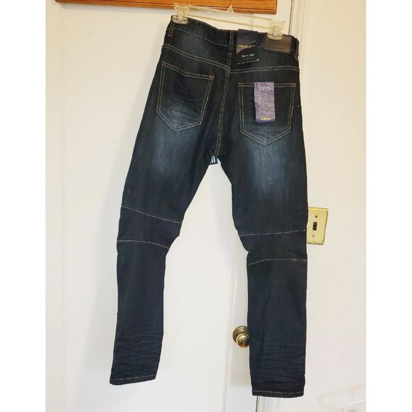 Smoke Rise Jeans Men 32x30 Blue Slim Fit Moto Biker Zipper Distressed Grunge NWT - Picture 3 of 10